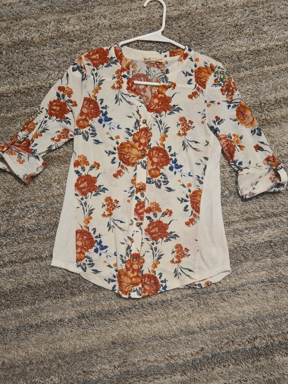 Wallflower Cream Button-Down Shirt with Rust Orange & Blue Floral Print
